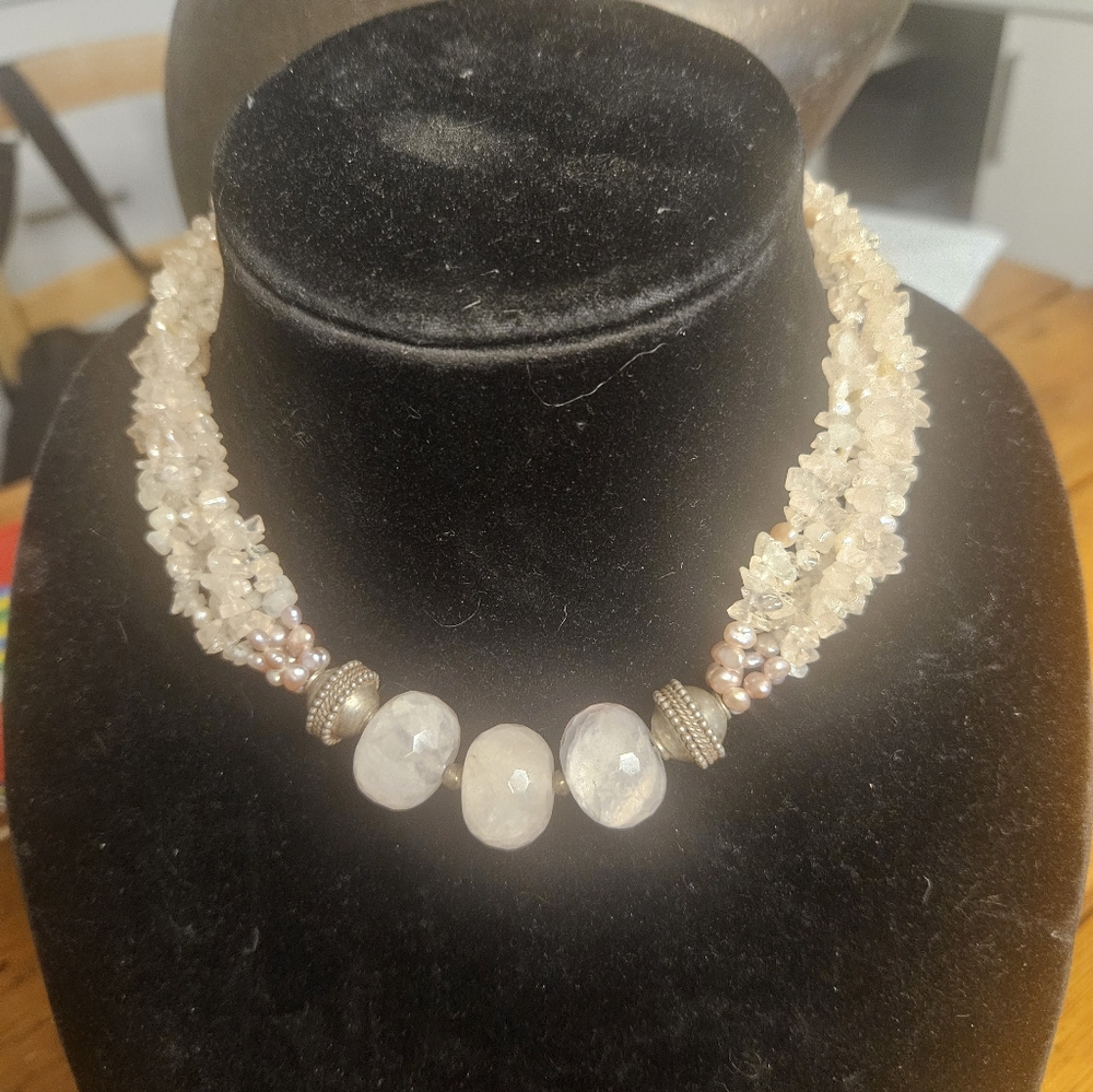 Rose Quartz Multi Strant Statement Necklace - Picture 7 of 7